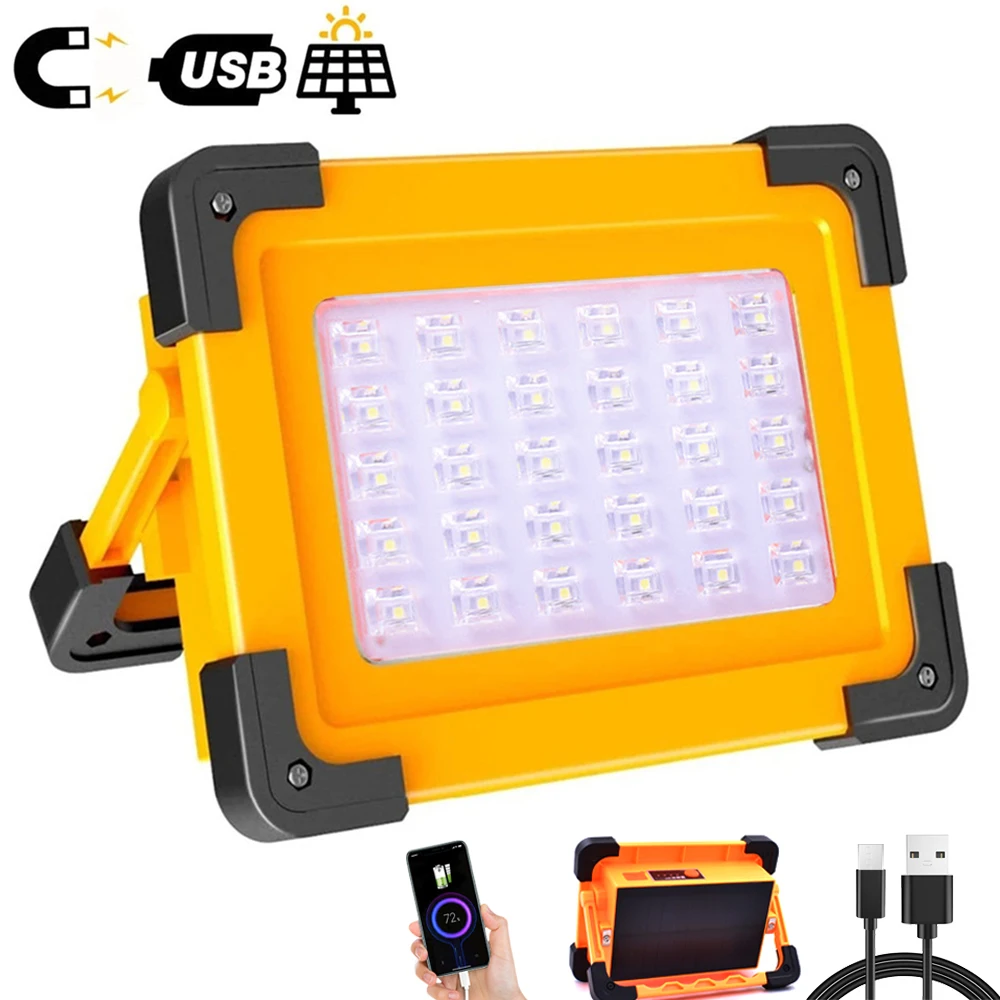 

Solar Charging LED Work Light USB Rechargeable Work Lamp Waterproof Searchlight Foldable Spotlight with Built-in Battery Magnet
