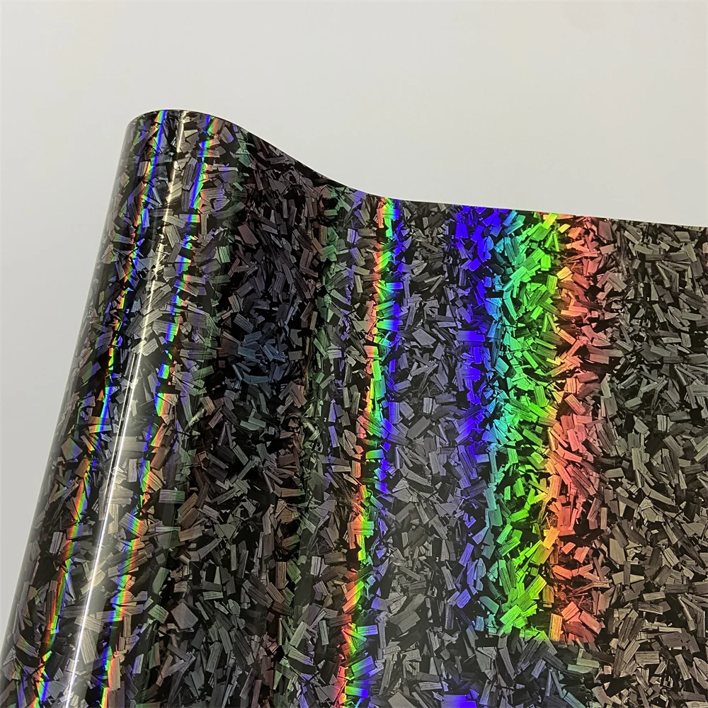 Glossy Laser Forged Carbon Fiber Wrap Vinyl Motorcycle Stickers Rainbow Holographic Car Body Color Change Film