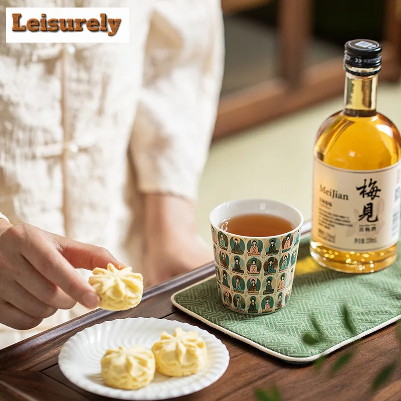 Zen Dunhuang Thousand Buddha Ceramic Teacup Antique Tea Bowl Set of Cups Tea-tasting Meditation Cup Chazhan Master Cups Teaware