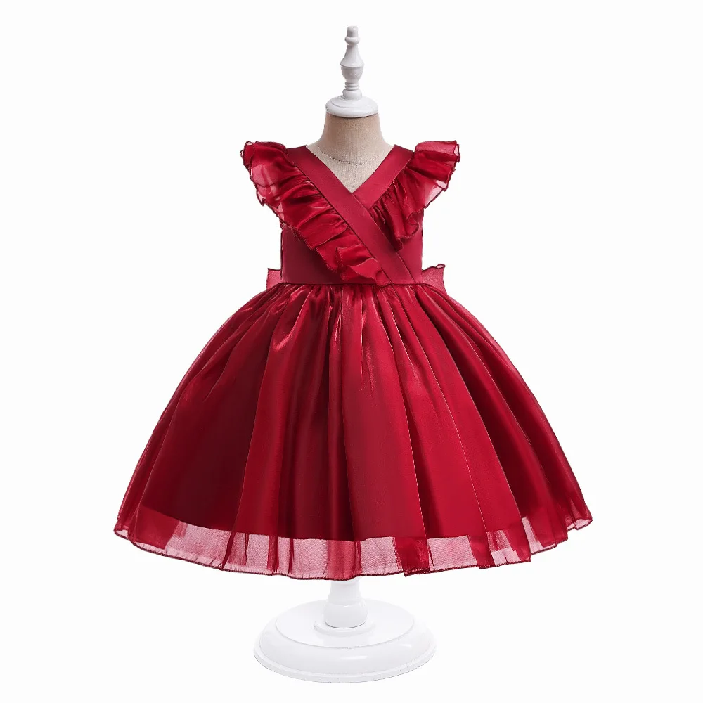 

Cap Sleeves V Neck Kids Formal Pageant Princess Flower Girls Dress for Wedding Ballgown Ruffles Christmas New Year Dresses