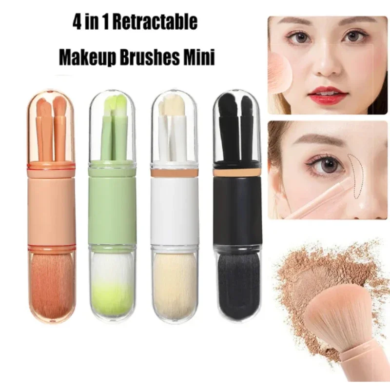 

4 in 1 Mini Makeup Brush Portable Travel Makeup Brushes Telescopic Makeup Brush Set Eyeshadow Loose Powder Beauty Tools 4pcs/set