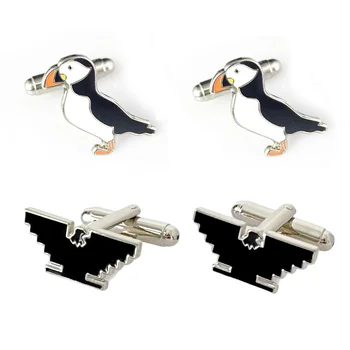Gemelli Aquila Uccello Marino in Metallo Argentato con Vernice Nera, Misura 10mm-24mm, per Accessori Moda Uomo