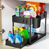 2 Tier Under Sink Organizer Sliding Cabinet Basket Organizer Storage Rack with Hooks Hanging Cup Bathroom Kitchen Organizer 1