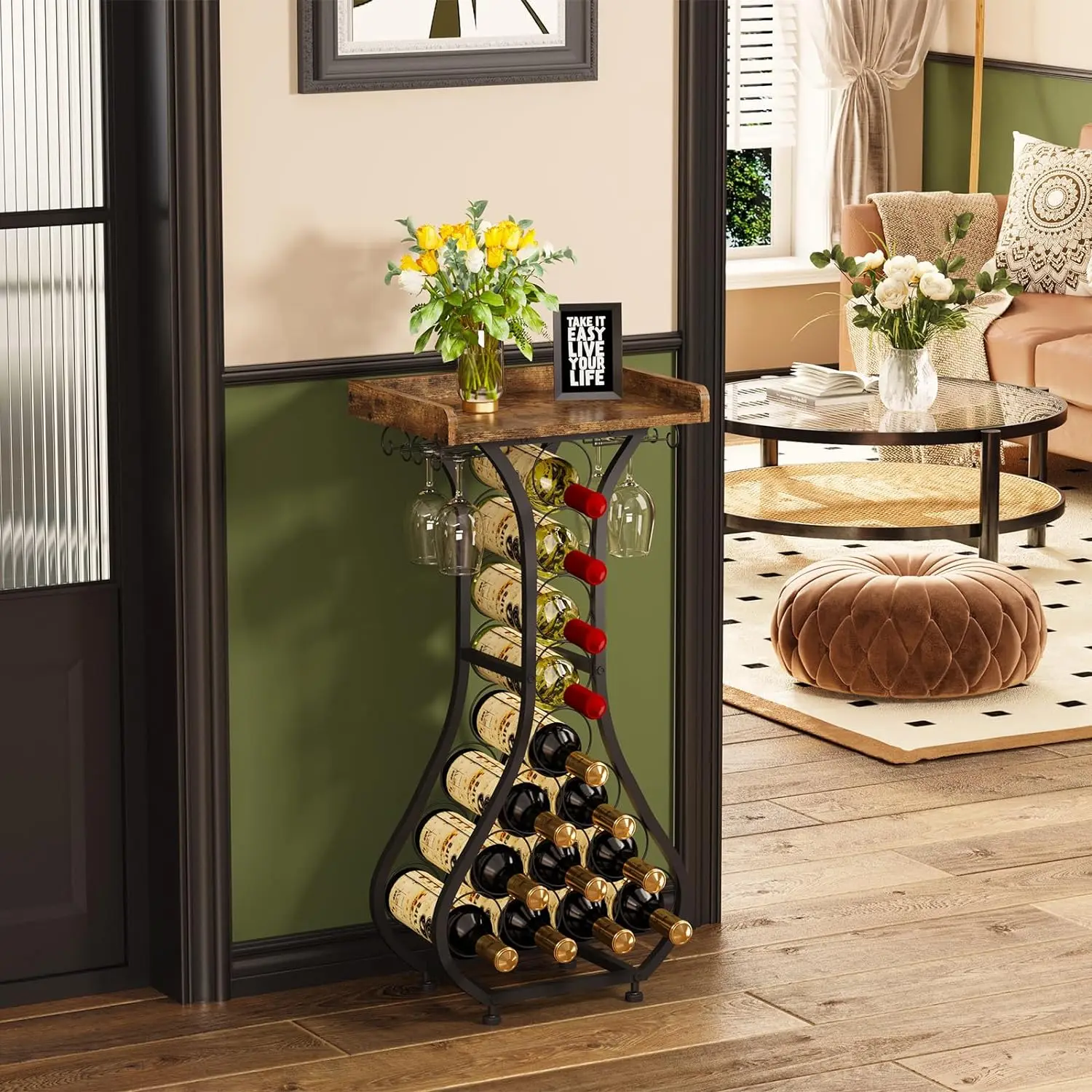 Wine Bottle Coffee Table With Wine Storage French Glass Top Coffee