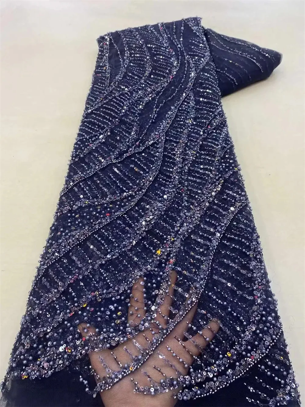 African Sequins Beaded Lace Fabric Sequence Embroidery French Nigerian Lace Fabric 1 Yards For Wedding Dress lace fabric,african wax fabric