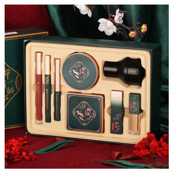 

8 шт. рождественские наборы для макияжа, Подарочная коробка, набор помады, консилера, палитра теней для век, пудра, макияж, косметический набор для макияжа