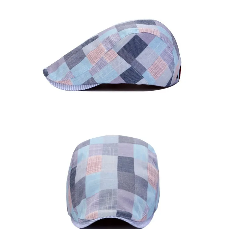 Men Women Newsboy Cap Plaid Colorful Cotton Buckle Adjustable Newsboy Beret Cabbie Gatsby Ivy Cap Flat Driving