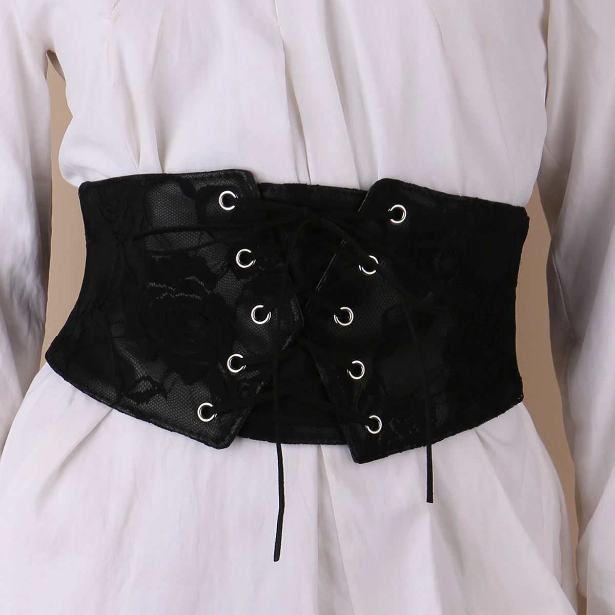 Women's Black Lace Elastic Girdle sealing Cummerbund For slimming Sexy Ladies outer wear Waist binding rope Decorative Belts