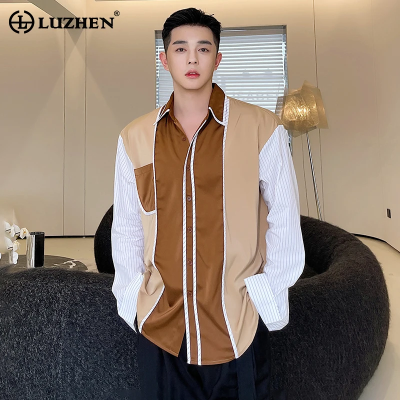 

LUZHEN Niche Design Stripe Color Contrast Splicing Design Long Sleeve Shirts Men's Fashion Elegant Original Tops 2024 New LZ1425