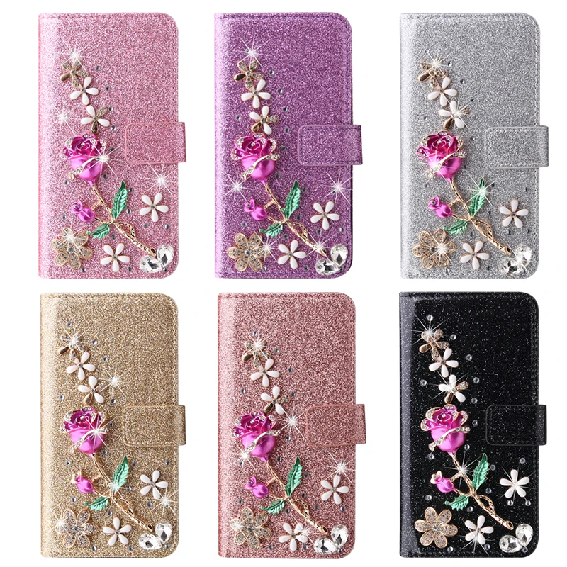 Glitter Leather Wallet Case For Samsung Galaxy S25 Ultra S24 FE S23 Plus S22 S21 A35 A14 A15 A16 A26 A36 A56 A55 A34 A54 A13 A33
