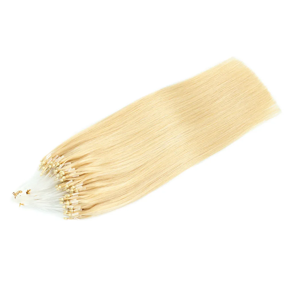 Straight Human Hair Extensions for Women 50pcs Fishing Line Hair Extension Brazilian Remy Micro Loop Invisible #613 Color