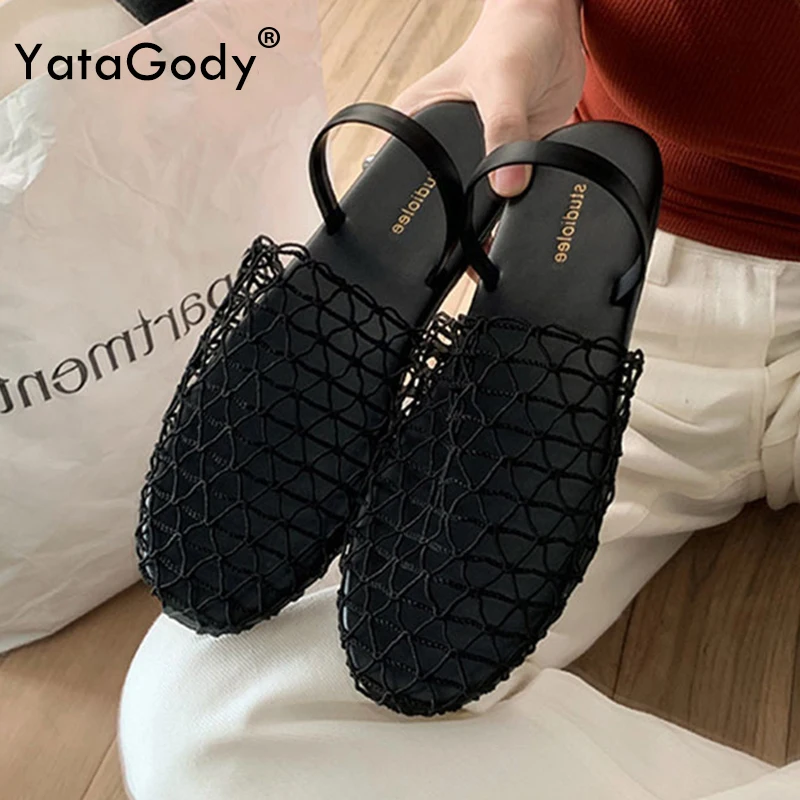 

Женские шлепанцы на низком каблуке YATAGODY, повседневные сетчатые сандалии, Размеры 35-40, 2024