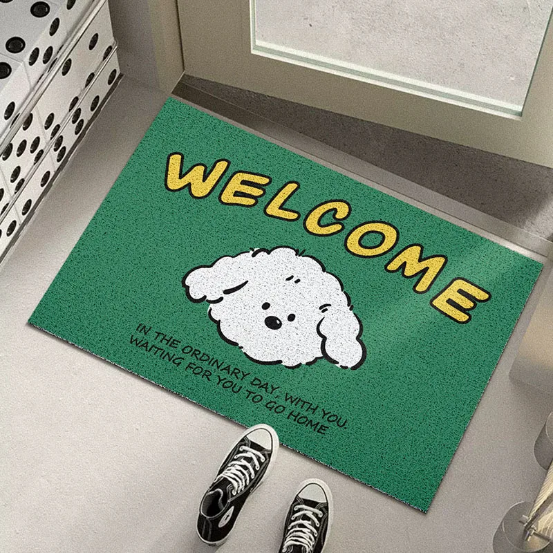 

Cute Puppy Printed Door Entry Floor Mat Living Room Entry Door Home Bedroom Bathroom Absorbent Carpet Flannel Non-slip Door Mat