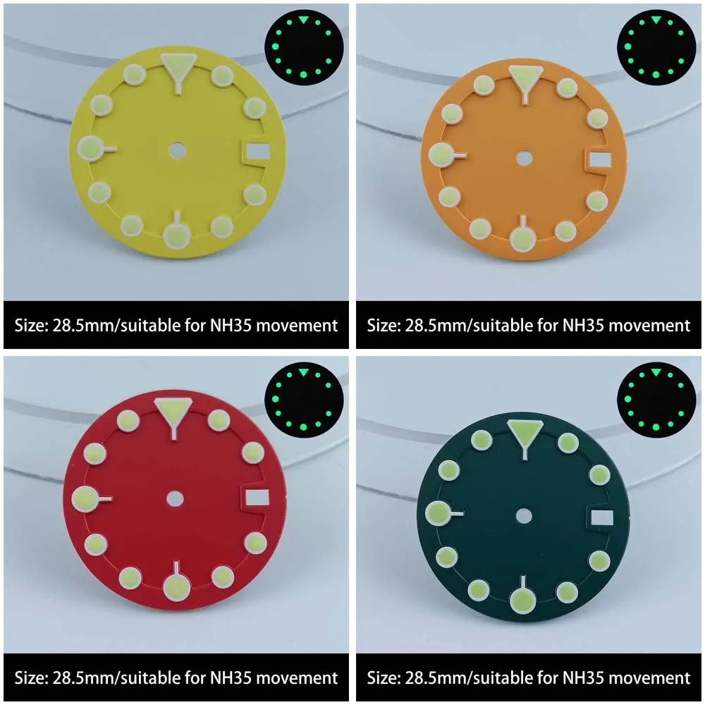 

28.5MM Diameter Single Calendar Watch Dial Green Luminous Dial for NH35/NH36 Watch Movement Accessories