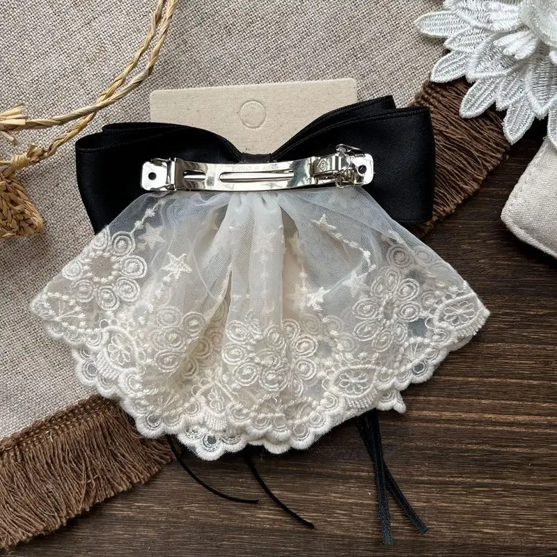 New Temperament Bow Hairpin Children's Lace Back Head Top Clip Girl Sweet Cute Hair Accessories Princess Headdress