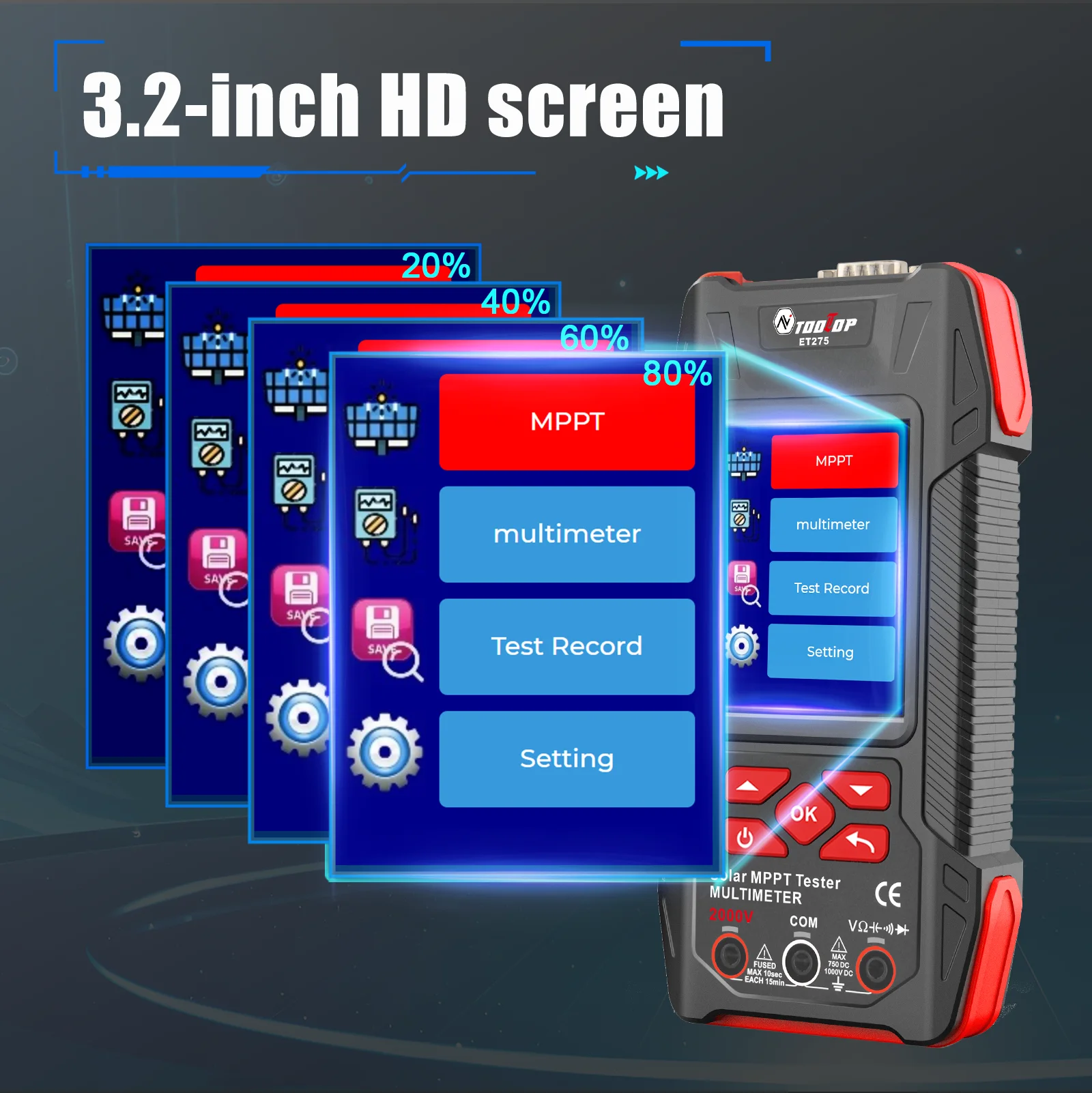 2000W Solar Panel Tester 3.2Inch MPPT Curves Photovoltaic Multimeter Pmax Voc Ls