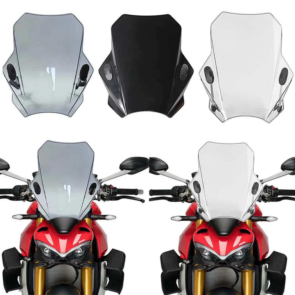 For DUCATI Streetfighter V4 V4S 2020 2021  Universal Motorcycle Windshield Glass Cover Screen Deflector Motorcycle Accessories car steering wheel cover carbon fiber universal automobile interior accessories