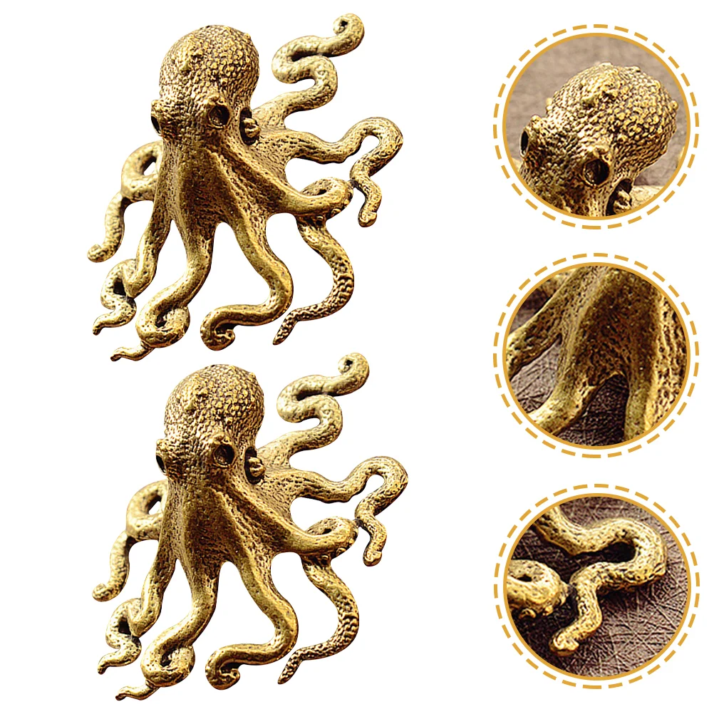 

2 Pcs Octopus Gifts Decor Miniature Chinese Gods Statue Bookshelf Figurine