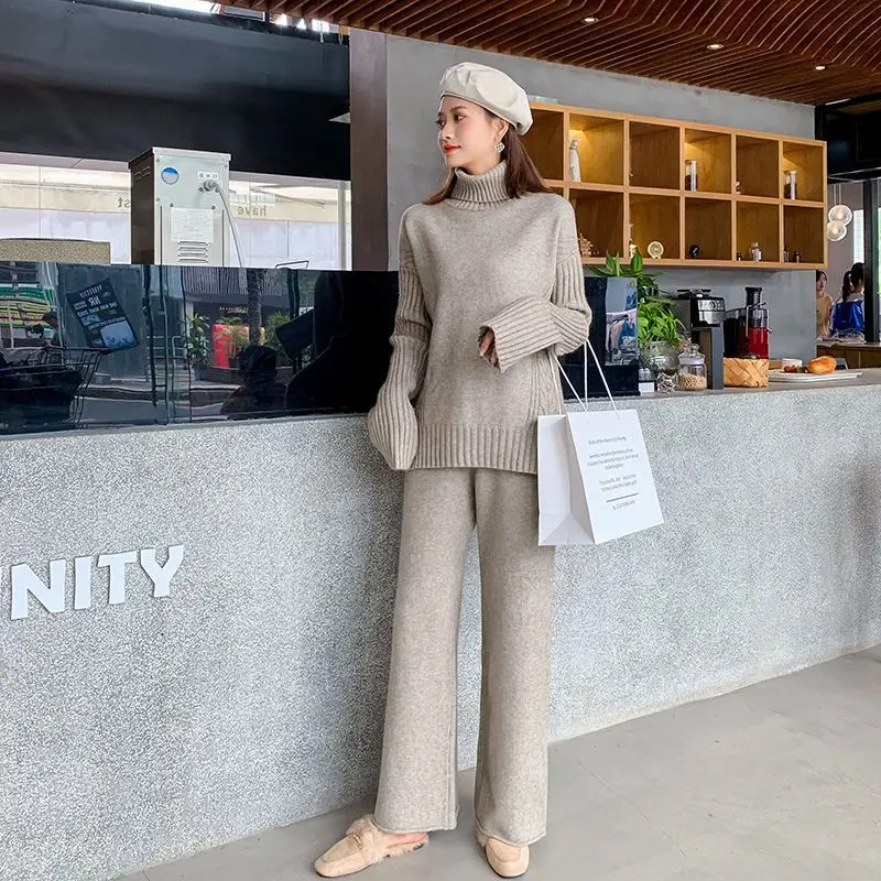 Fashion Knitted Thickened Set 2023 Autumn/Winter New Sweater Wide Leg Pants Age Reducing Temperament Two Piece Set