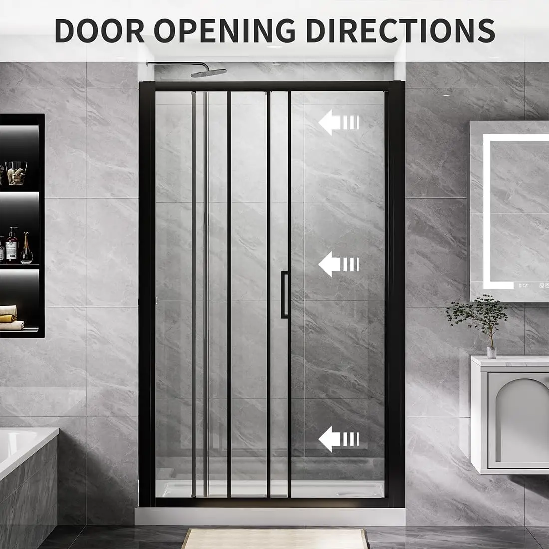 44""-48"" W X70 H Tri-Fold Sliding Shower Door, Glass Shower Door With 1/4"" (6Mm) Clear Sgcc Tempered Glass,Matte Black 3