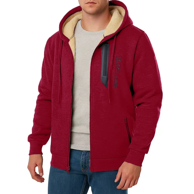 Animal Game Fleece Hoodies for Men Full Zip Up Sweatshirt Thick Sherpa Lined Hooded Heavyweight Jacket Casual Thick  Sweatshirts