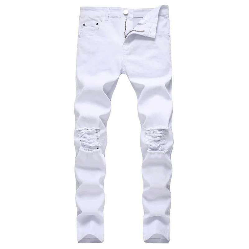 

Men's Denim Jeans Hole Ruined Trousers Fashion Designer Fashion Brand Plus Size Straight Ripped Pants Distressed White Red