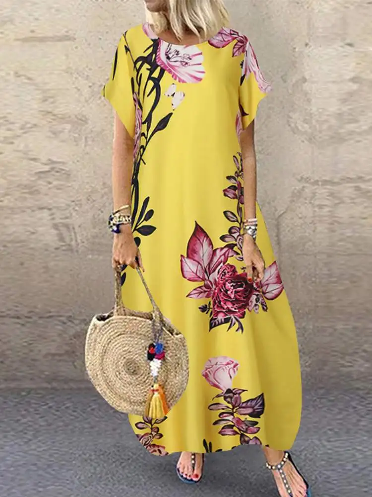 

ZANZEA Bohemian Casual Long Vestidos Floral Printed Women's Dress Summer Fashion Maxi Sundress Female Elegant Baggy Robe 2023