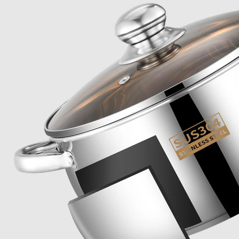 304 Stainless Steel Thickened Apple Pot 24cm Thickened with Double Handles Household Soup Pot Milk