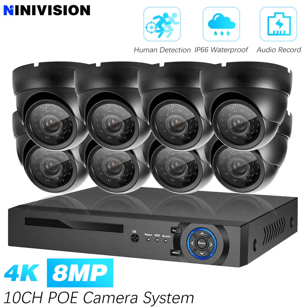 4K 10CH POE NVR 8MP 스마트 H.265 보안 카메라 시스템 8MP 돔..