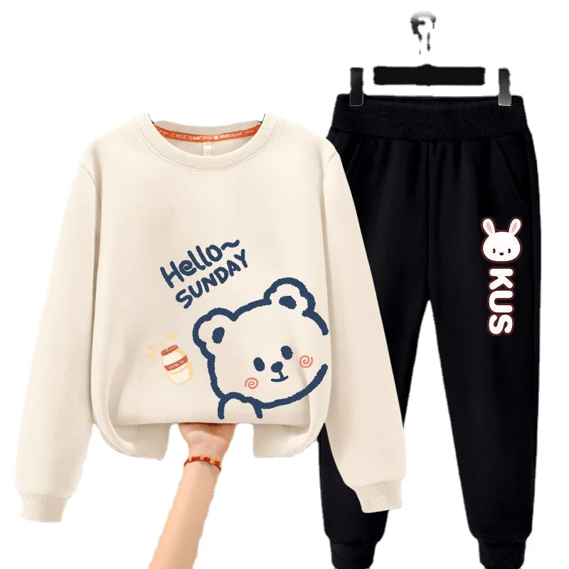 

Girls' Fashionable Suits Children's Printed Sweater +pant 2pc Child Sweater Spring and Autumn Sport Sets 4-12 Ages