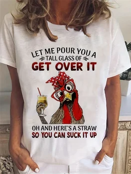 Cartoon Chicken Print T-Shirt Casual Short Sleeve Top For Spring & Summer Women's Clothing 1