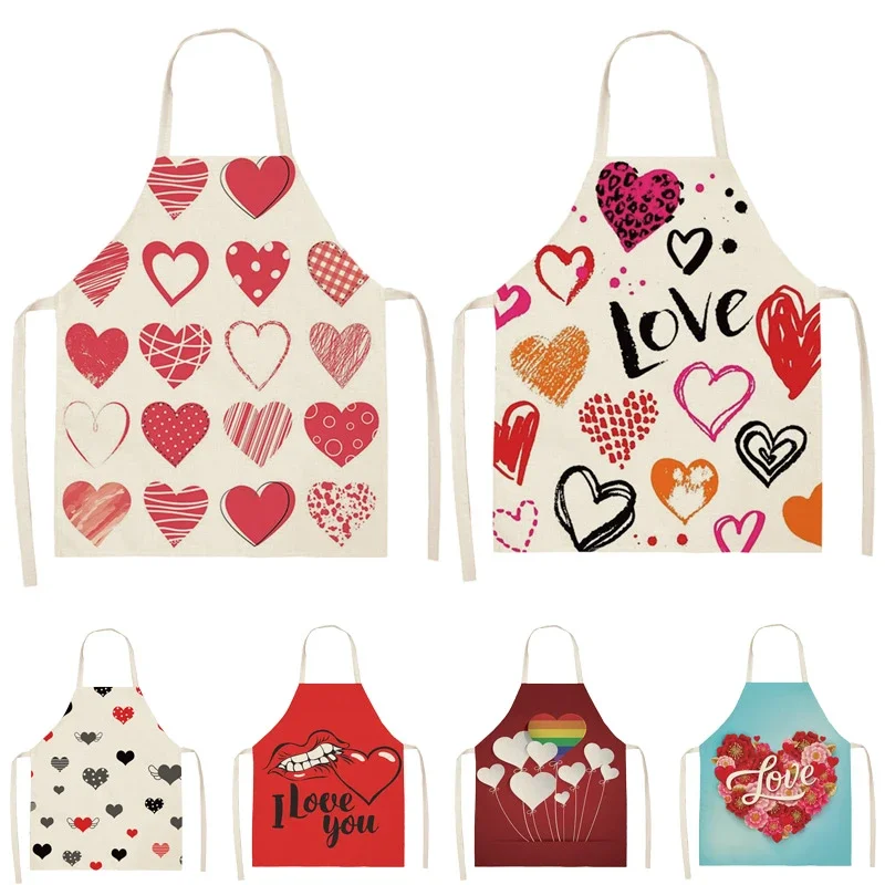 

Heart-shaped New Printing Kitchen Apron for Children, Men, and Women Chefs Cooking Geometric Cotton and Linen Apron Cleaning