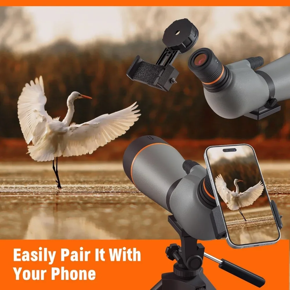 Spotting Scope 25-75x85, Dual Focusing Spotting Scope with Tripod, BAK4 Prism, Bird Watching, with Phone Adapter, Carrying Case