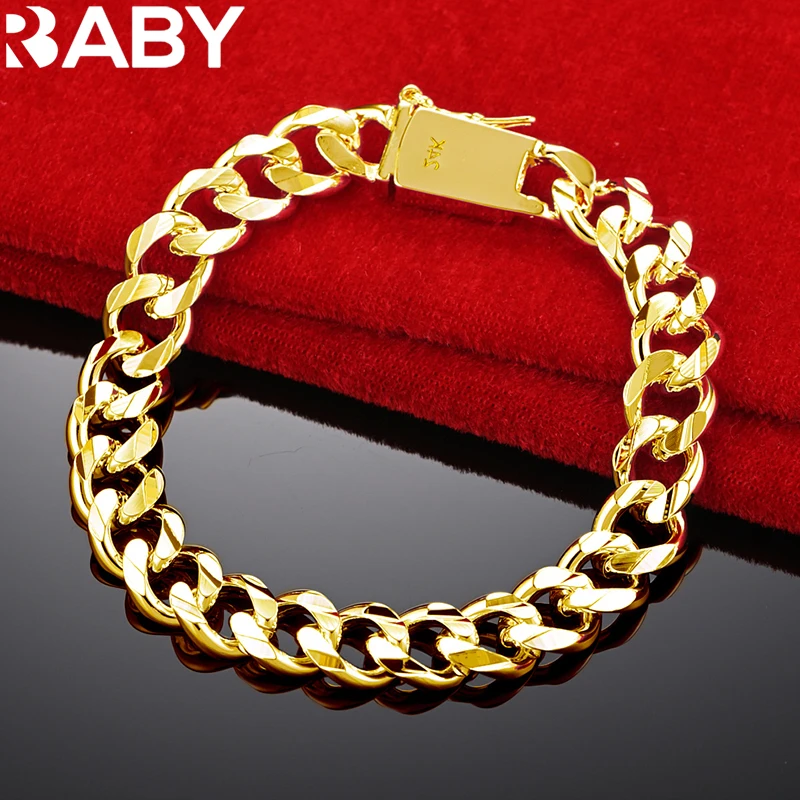 

URBABY 24K Gold Solid 10MM Bracelet Chain For Men's Fashion Wedding Party Gorgeous Accessories Noble Jewelry Charm Gift