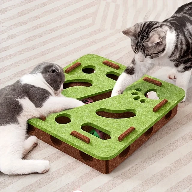 Interactive Cat Puzzle Toy Felt Toy Box with Maze Tunnel Bell Ball Indoor Entertainment Cat Toy 3