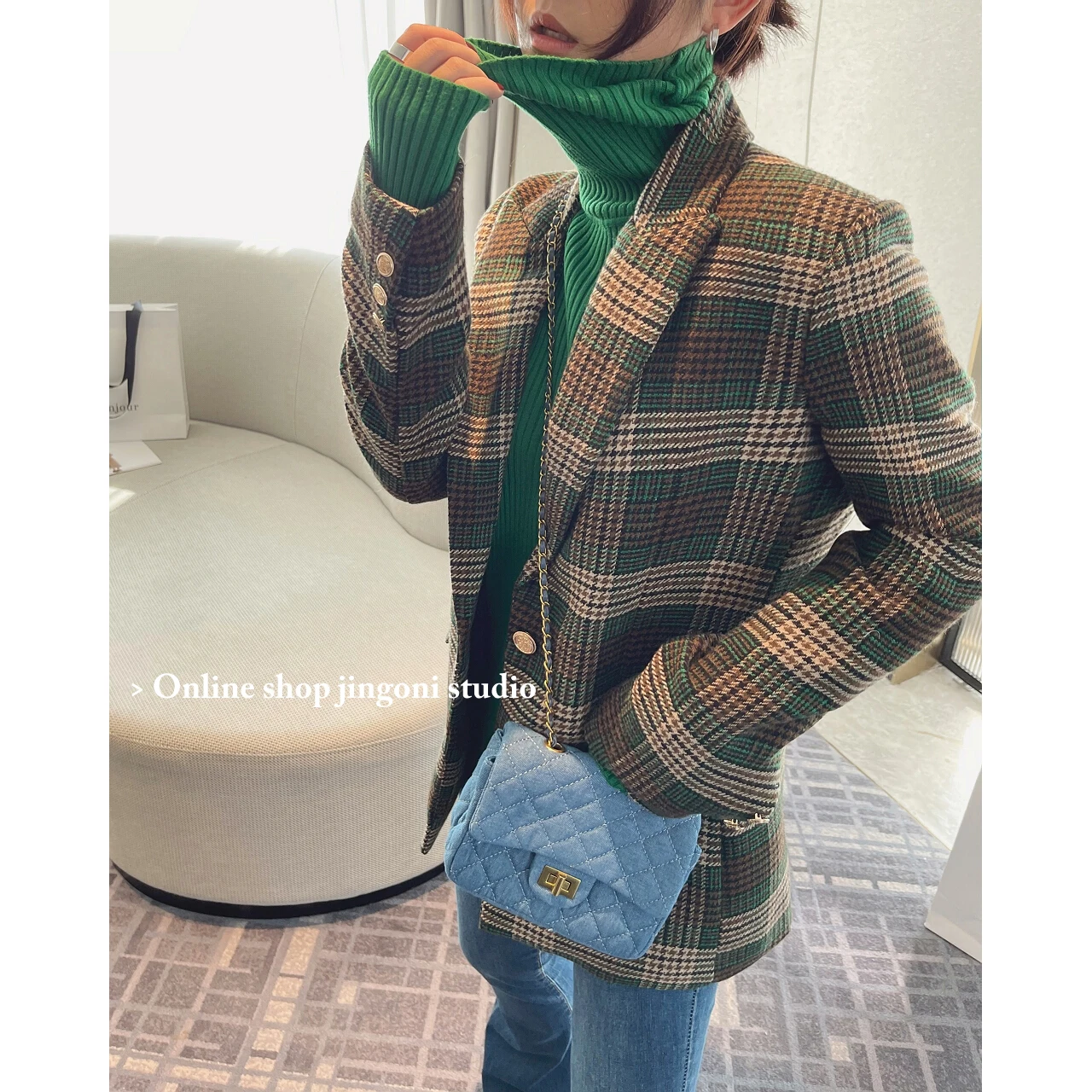 icclek women s blazer tailoring traf chic elegant woman jacket vintage green blazer jacket asymmetrical stain luxurious blazers 2022 Woman New Oem Woolen Plaid Blazers Suits Coats Jackets Tailoring Fashion Chic Elegant New Collection Stylish Clothes Parkas