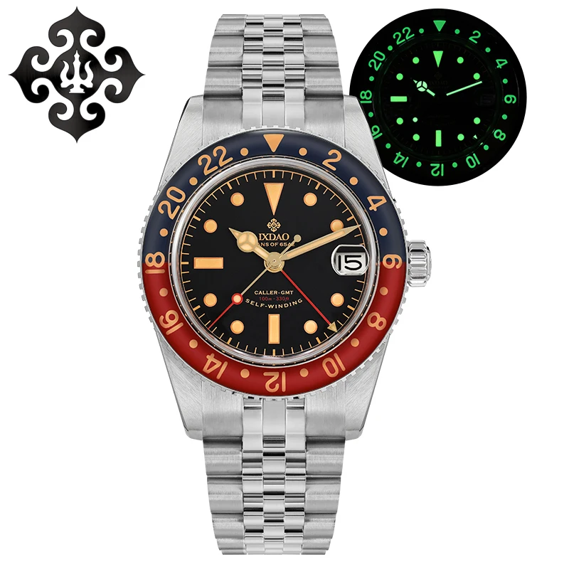 

2024 New IPOSE IX&DAO Dive Watch NH34 GMT Automatic Movement Watches Waterproof 100m Sapphire C3 Luminous Wristwatch for Men