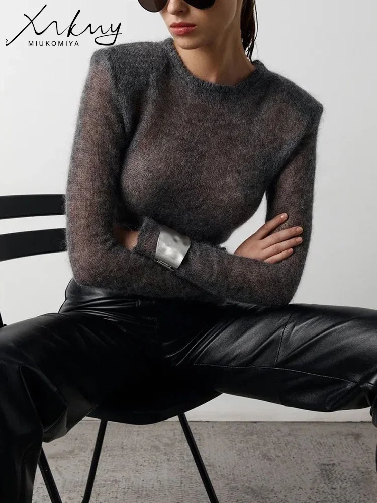 Thin Hollow Out Knit Sweater Women Spring Summer Slim White Long Sleeve Transparent Knit Short Tops Black Women's Pullovers 4