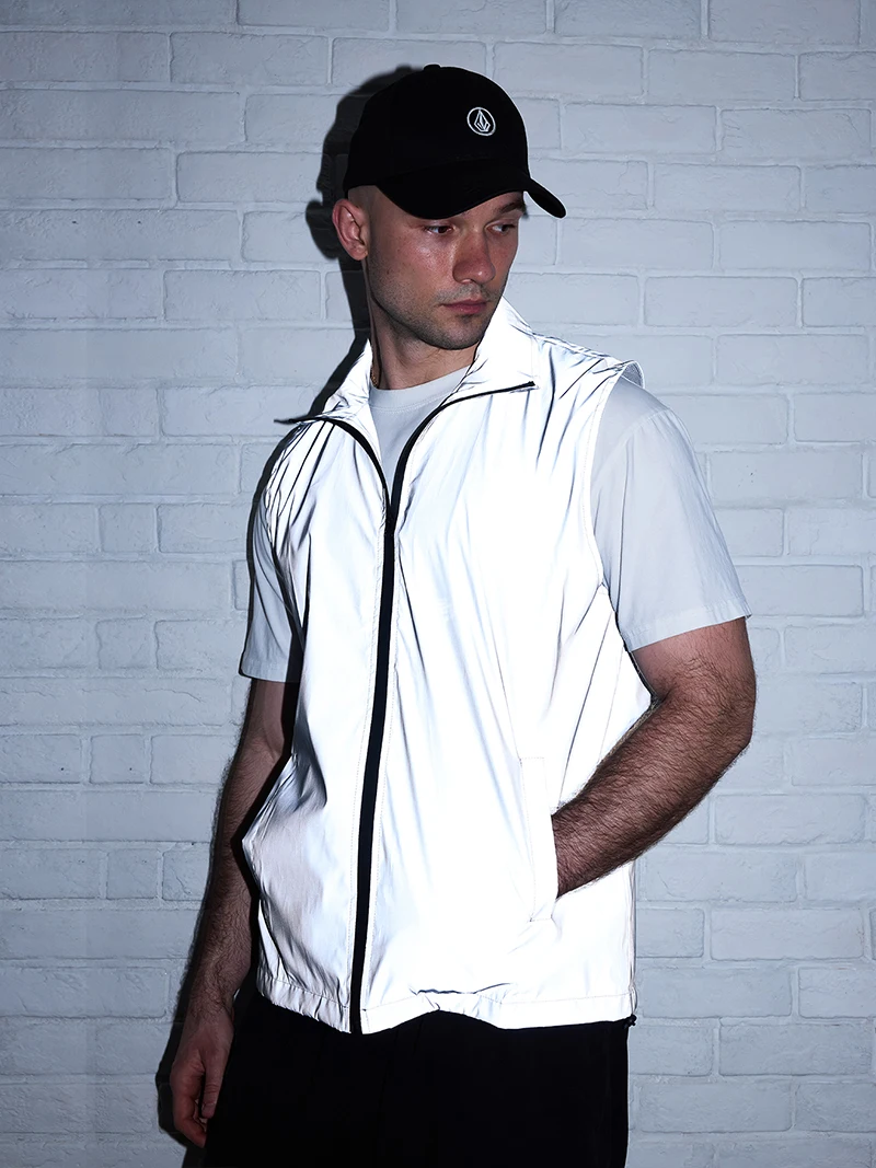 Frühling Sommer Dünne männer Reflektierende Weste Nacht Laufen Im Freien Stehkragen Ärmellose Jacke Streetwear Tanzen Hip-hop Kleidung – Detail 5