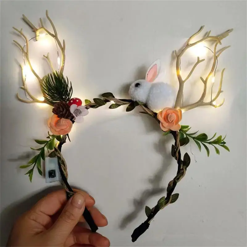 Cute Christmas Headband Hair Hoop Girl Plush Reindeer Antlers Deer Ear Hair Accessories Christmas Gift Xmas Hoop Headband
