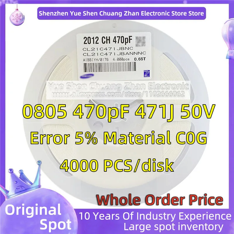 【 Whole Disk 4000 PCS 】2012 Patch Capacitor 0805 470pF 470J 50V Error 5% Material C0G/NP0 Genuine capacitor genuine oem for hyundai kia turbo solenoid waste gate valve genesis coupe 2010 2012 394002c200 39400 2c200 39400 2c200