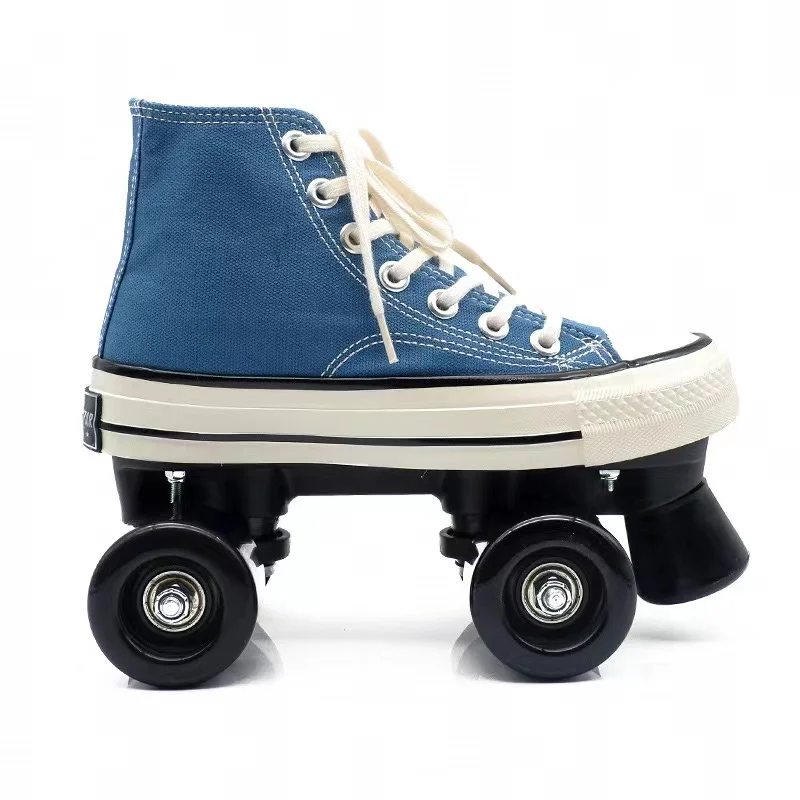 Adult Double-row Roller Skates high-top Classic Canvas Quad Skating Sneakers Four-wheel Boys and Girls Leisure Flash Wheel