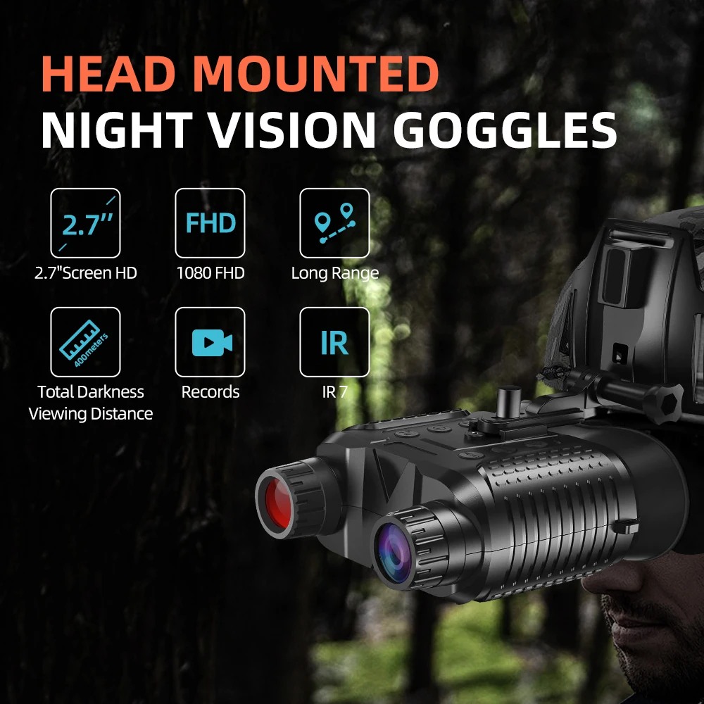 Hands-Free Head Mounted Night Vision Binocular 1080P HD Digital Infrared USB Rec