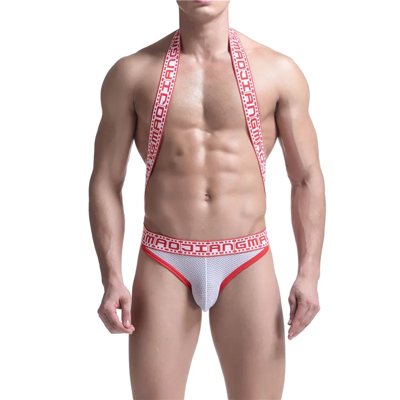 Sexy Men Undershirts Jockstrap Mesh Jumpsuit Leotard Wrestling Singlet Bodysuits Sports One-piece Exotic Underwear Gay Sleepwear