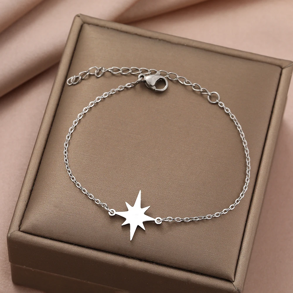 Stainless Steel Bracelets Simple Fine Polaris Design Pendant Chains Fashion Charms Bracelet - Image 3