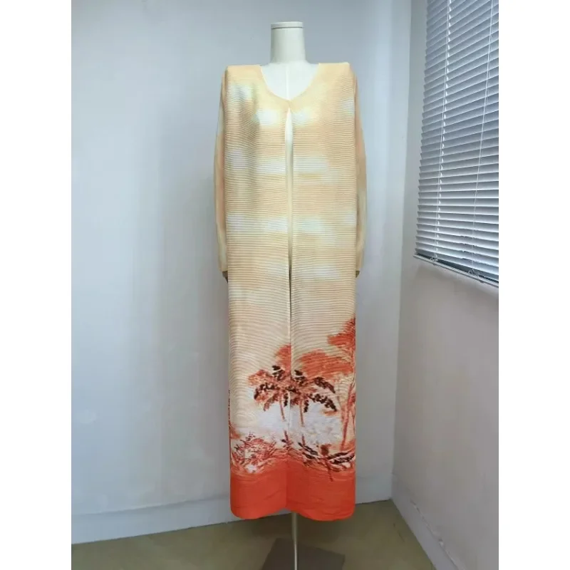 MikePleatedWomensLongWindbreakerCoatPlantPrintingFashion