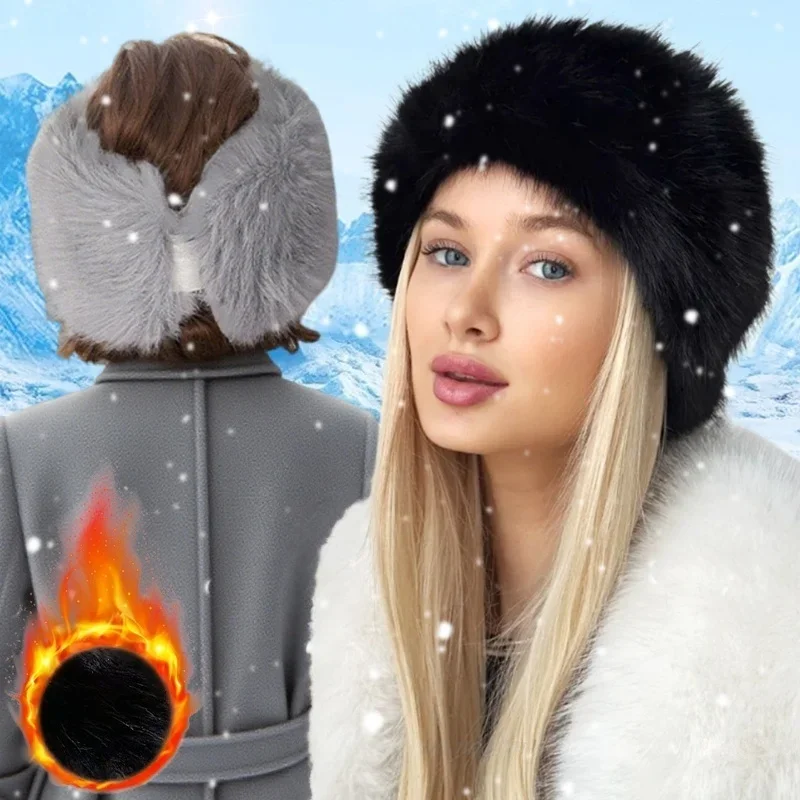Wide Band Fur Headband Winter Keep Warm Ear Warmer Stretchy Fleece Headwrap for Women Girls Cold Weather Thermal Accessory Gifts