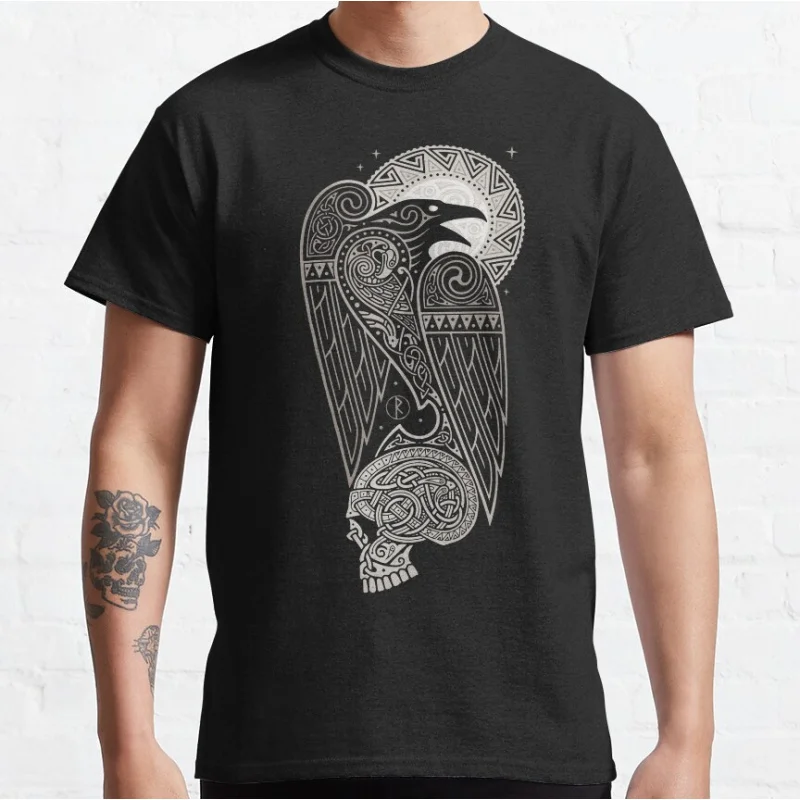 CELTIC RAVEN Viking Nordische Mythologie Nordisches Valhalla-Tier Kurzärmliges T-Shirt mit Rundhalsausschnitt für Männer Große Größe Erwachsene S-6XL Tops