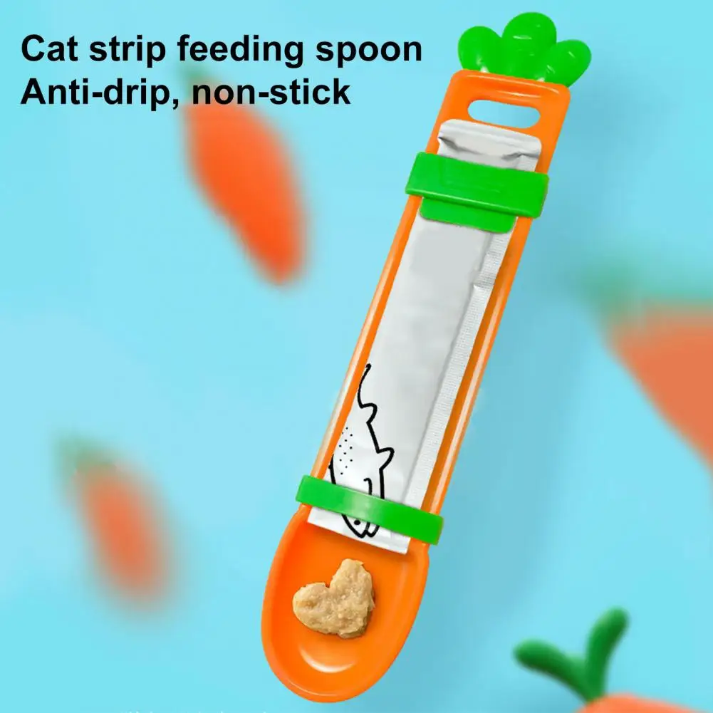 

Wet Cat Food Spoon Effort-saving Radish Design Cat Strip Feeder One-handed Snack Scoop for Pet Eating Squeezer Scrape Food-grade