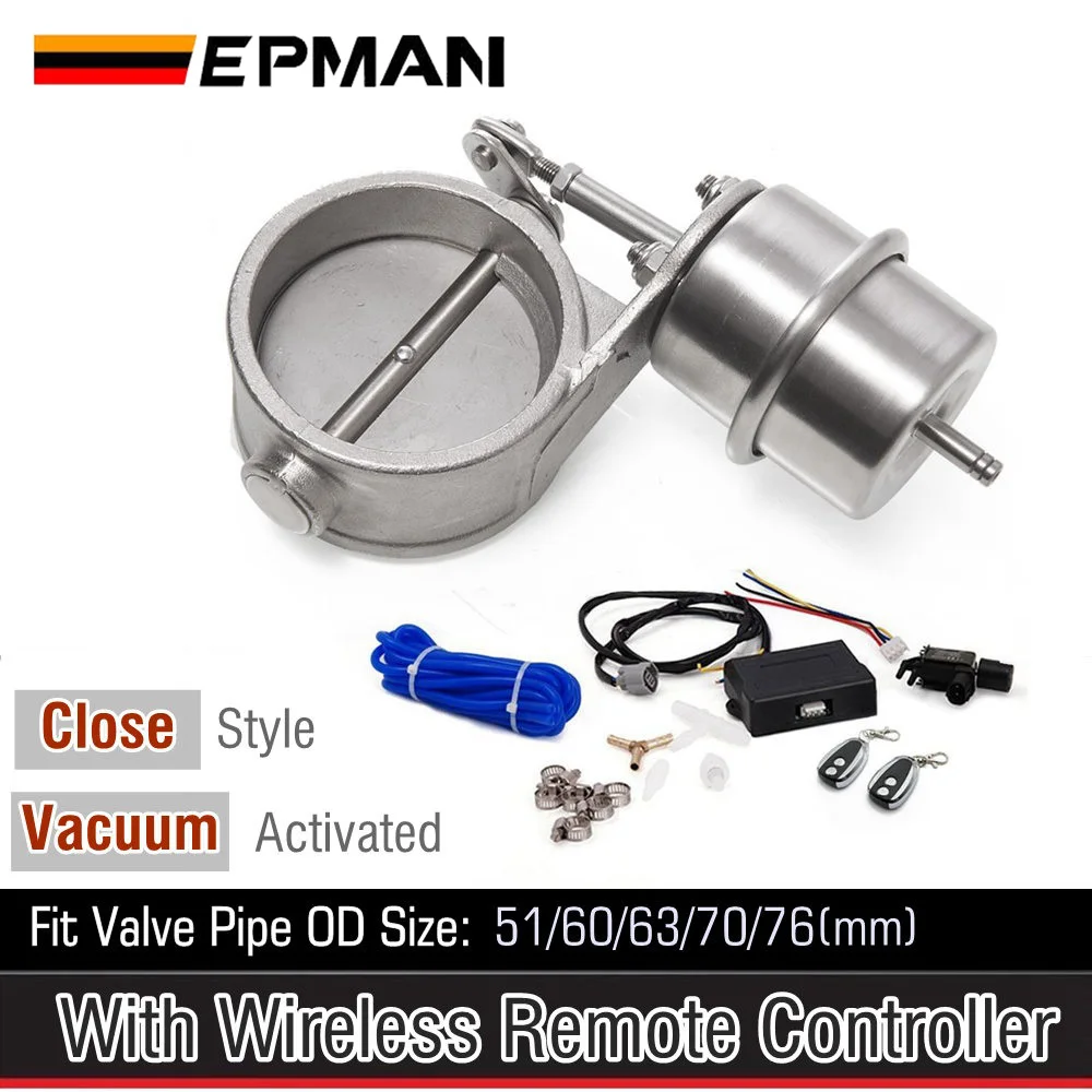Exhaust Control Valve Set With Vacuum Actuator Cutout 51mm/60mm/63mm/70mm/76mm Pipe Close Style With Wireless Remote Controller